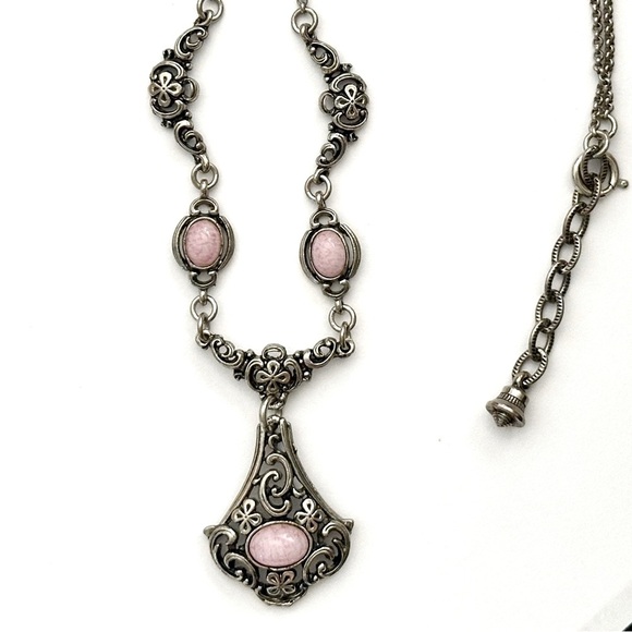 Silver & Pink Stone Pendant Necklace Celtic Design - Picture 3 of 9